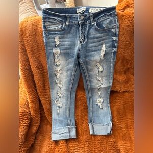 Indigo Rein Light Blue Distressed Cropped Jeans